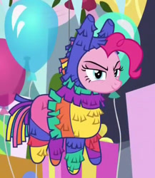 Size: 560x646 | Tagged: safe, screencap, pinkie pie, earth pony, pony, sparkle's seven, cropped, disguise, female, mare, pinkñata, piñata, smiling, solo