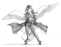 Size: 1400x1075 | Tagged: safe, artist:baron engel, fluttershy, anthro, pegasus, unguligrade anthro, badass, breasts, clothes, cosplay, costume, female, flutterbadass, grayscale, hootershy, jojo's bizarre adventure, jotaro kujo, mare, monochrome, oraoraoraoraoraoraoraoraora, pencil drawing, simple background, sketch, smiling, traditional art, white background