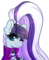 Size: 2315x2833 | Tagged: safe, artist:fluffymaiden, coloratura, earth pony, pony, bust, countess coloratura, female, long mane, mare, one eye closed, portrait, simple background, smiling, white background, wink