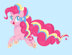 Size: 1200x916 | Tagged: safe, artist:ch-chau, pinkie pie, earth pony, pony, blue background, cute, diapinkes, female, mare, no pupils, open mouth, rainbow power, rainbow power-ified, simple background, solo