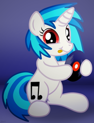 Size: 2518x3300 | Tagged: safe, artist:agkandphotomaker2000, dj pon-3, vinyl scratch, pony, unicorn, :p, cute, show accurate, solo, tongue out, vinyl disc, vinylbetes