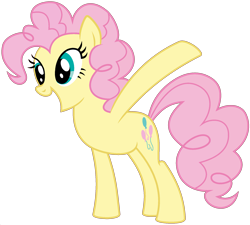 Size: 1920x1729 | Tagged: safe, edit, fluttershy, pinkie pie, earth pony, pony, female, fusion, mare, open mouth, palette swap, ponyar fusion, raised hoof, recolor, simple background, transparent background, vector, vector edit