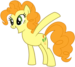 Size: 1920x1729 | Tagged: safe, edit, carrot top, golden harvest, pinkie pie, earth pony, pony, female, fusion, happy, mare, open mouth, palette swap, ponyar fusion, raised hoof, recolor, simple background, solo, transparent background, vector, vector edit