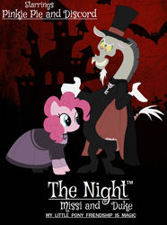 Size: 800x1074 | Tagged: safe, discord, pinkie pie, pony, undead, vampire, vampony, clothes, daria cohen, dress, fishnet stockings, missi and the duke