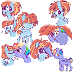 Size: 928x868 | Tagged: safe, artist:pinkablue, bow hothoof, windy whistles, pegasus, pony, blushing, bowabetes, colt, cute, eyes closed, female, filly, foal, freckles, hair over eyes, heart, kissing, looking at you, male, one eye closed, open mouth, rainbow dash's parents, raspberry, shipping, simple background, tongue out, white background, windybetes, windyhoof, younger