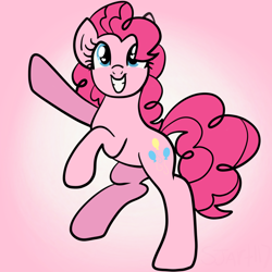 Size: 2100x2100 | Tagged: safe, artist:sjart117, pinkie pie, earth pony, pony, bipedal, female, gradient background, heart eyes, looking up, mare, pink, rearing, smiling, solo, wingding eyes