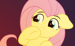 Size: 1718x1060 | Tagged: safe, artist:ljdamz1119, fluttershy, pegasus, pony, bust, confused, female, floppy ears, gradient background, hoof on chin, looking at something, looking away, mare, solo