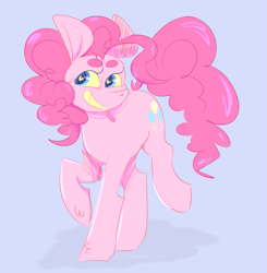 Size: 791x808 | Tagged: safe, artist:myh0me, pinkie pie, earth pony, pony, beanbrows, blue background, cute, diapinkes, eyebrows, female, heart eyes, mare, simple background, solo, wingding eyes