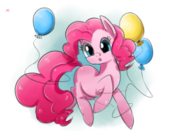 Size: 1024x768 | Tagged: safe, artist:kkuyo, pinkie pie, pony, :o, balloon, cute, diapinkes, missing cutie mark, open mouth, solo