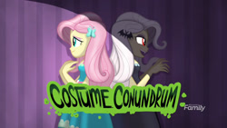 Size: 2048x1152 | Tagged: safe, screencap, fluttershy, vampire, better together, choose your own ending, costume conundrum, equestria girls, discovery family logo, duality, flutterbat, title card