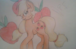 Size: 879x566 | Tagged: safe, artist:envygirl95, applejack, earth pony, pony, solo, traditional art