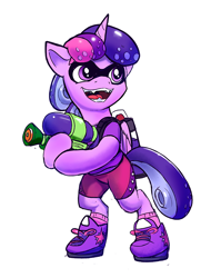 Size: 608x800 | Tagged: safe, artist:tsitra360, twilight sparkle, twilight sparkle (alicorn), alicorn, gun, inkling, simple background, solo, species swap, splatoon, splattershot, weapon, white background