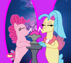 Size: 1300x1155 | Tagged: safe, artist:bigpurplemuppet99, pinkie pie, princess skystar, seapony (g4), female, food, ice cream, lesbian, seaponified, seapony pinkie pie, sharing a drink, shipping, skypie, species swap