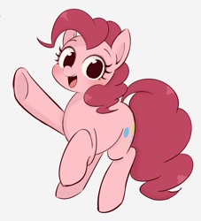 Size: 932x1026 | Tagged: safe, artist:manachaaaaaaaa, pinkie pie, earth pony, pony, blushing, cute, diapinkes, female, looking at you, mare, open mouth, raised hoof, simple background, smiling, solo, white background