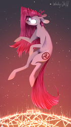 Size: 1080x1920 | Tagged: safe, artist:wacky-skiff, pinkie pie, earth pony, pony, comic:the rose of life, abigail, female, floating, glowing eyes, mare, pinkamena diane pie, ritual, sigil, solo, when demons awake