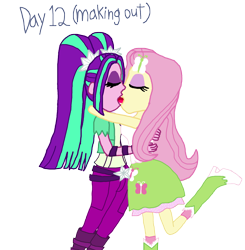 Size: 2108x2147 | Tagged: safe, artist:bigpurplemuppet99, aria blaze, fluttershy, equestria girls, ariashy, female, flutterblaze, kissing, lesbian, shipping, tongue out