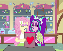 Size: 2000x1600 | Tagged: safe, artist:bigpurplemuppet99, aria blaze, fluttershy, equestria girls, 30 day otp challenge, ariashy, female, flutterblaze, food, ice cream, lesbian, shipping, straw, sugarcube corner