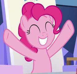 Size: 679x652 | Tagged: safe, screencap, pinkie pie, earth pony, pony, sparkle's seven, cropped, friendship throne, solo