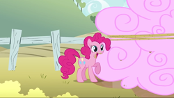 Size: 1280x720 | Tagged: safe, screencap, pinkie pie, earth pony, pony, the return of harmony, chocolate, chocolate milk, cloud, cotton candy, cotton candy cloud, cute, eating, female, food, happy, mare, milk, raised hoof, smiling, solo