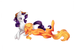 Size: 4092x2893 | Tagged: safe, artist:schizoidtomii, applejack, rarity, earth pony, pony, unicorn, accessory swap, cute, digital art, female, jackabetes, lesbian, raribetes, rarijack, shipping, simple background, transparent background