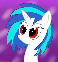 Size: 2989x3212 | Tagged: safe, artist:rainbowšpekgs, dj pon-3, vinyl scratch, pony, unicorn, bust, female, mare, portrait, red eyes, simple background, solo, wrong eye color