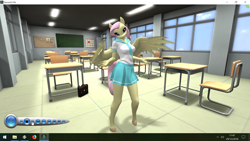 Size: 1280x720 | Tagged: safe, artist:bangayo, fluttershy, anthro, pegasus, classroom, clothes, outfit, schoolgirl, second life