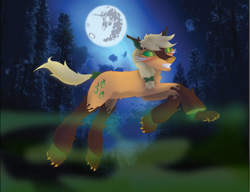 Size: 796x610 | Tagged: safe, artist:nightveil, artist:nightveilnocturne, applejack, timber pony, timber wolf, female, fog, forest, mare, mare in the moon, moon, night, solo, species swap, timber wolfified, timberjack