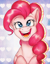Size: 1024x1320 | Tagged: safe, artist:chocoecaramell, pinkie pie, earth pony, pony, bust, cute, diapinkes, heart, open mouth, portrait, solo
