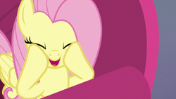 Size: 1920x1080 | Tagged: safe, screencap, fluttershy, pegasus, pony, sweet and smoky, cute, eyes closed, female, mare, open mouth, shyabetes, smiling, solo