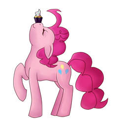 Size: 700x700 | Tagged: safe, artist:eliizadesu, pinkie pie, earth pony, pony, cupcake, cute, diapinkes, eyes closed, female, food, mare, nose in the air, ponies balancing stuff on their nose, profile, simple background, solo, transparent background