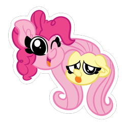 Size: 1500x1500 | Tagged: safe, artist:amethystcutey, fluttershy, pinkie pie, earth pony, pegasus, pony, :p, cute, diapinkes, duo, female, head only, looking at you, mare, one eye closed, open mouth, shyabetes, simple background, tongue out, transparent background, wink