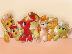 Size: 2048x1536 | Tagged: safe, artist:kurogewapony, apple bloom, applejack, big macintosh, bright mac, grand pear, granny smith, pear butter, earth pony, pony, the perfect pear, alternate scenario, apple family, apple siblings, apple sisters, bittersweet, bow, brother and sister, father and child, father and daughter, father and son, father and son-in-law, female, filly, grandfather and grandchild, grandfather and granddaughter, grandfather and grandson, grandmother and grandchild, grandmother and granddaughter, grandmother and grandson, hug, husband and wife, if only, male, mare, mother and child, mother and daughter, mother and daughter-in-law, mother and son, one eye closed, parent and child, siblings, sisters, stallion, the whole apple family, wall of tags, wink