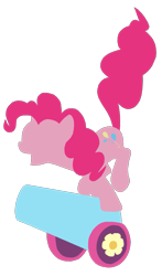 Size: 685x1165 | Tagged: safe, artist:chachaxevaxjeffrey, pinkie pie, earth pony, pony, cannon, eyes closed, female, happy, hooves, lineless, mare, minimalist, modern art, open mouth, party cannon, simple background, smiling, solo, transparent background