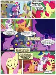 Size: 600x800 | Tagged: safe, artist:digoraccoon, artist:newbiespud, edit, edited screencap, screencap, apple bloom, fluttershy, scootaloo, sweetie belle, earth pony, pegasus, pony, unicorn, collaboration, comic:friendship is dragons, comic, cutie mark crusaders, dialogue, female, filly, mare, screencap comic, well