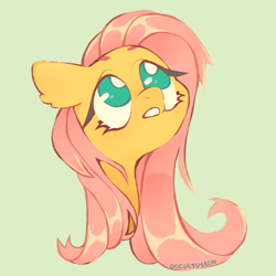 Size: 764x764 | Tagged: safe, artist:onionpwder, fluttershy, pegasus, pony, bust, ear fluff, female, gray background, looking away, looking up, mare, no pupils, open mouth, portrait, simple background, solo, three quarter view