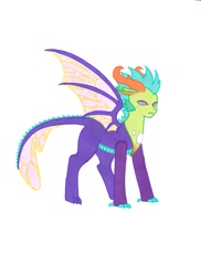 Size: 1275x1750 | Tagged: safe, artist:ocean-drop, oc, oc only, oc:dragonfly, hybrid, dragonling, interspecies offspring, magical gay spawn, offspring, parent:spike, parent:thorax, parents:thoraxspike, simple background, solo, white background