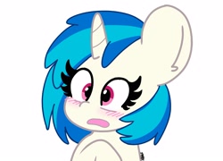 Size: 2048x1475 | Tagged: safe, artist:kittyrosie, dj pon-3, vinyl scratch, pony, unicorn, blushing, bust, cute, female, mare, missing accessory, open mouth, simple background, solo, vinylbetes, white background