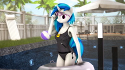 Size: 1920x1080 | Tagged: safe, artist:gr-vinyl-scratch, dj pon-3, vinyl scratch, anthro, 3d, clothes, one-piece swimsuit, poolside, source filmmaker, swimsuit