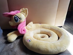 Size: 2048x1536 | Tagged: safe, artist:varonya, fluttershy, lamia, original species, female, folded wings, irl, lamiafied, photo, plushie, slit eyes, solo, species swap, spiral, wings