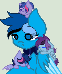 Size: 276x328 | Tagged: safe, artist:junetheicecat, oc, oc only, oc:june, pony, baby, baby pony, base used, clothes, holding a pony, magical lesbian spawn, offspring, parent:oc:june, parent:twilight sparkle, parents:canon x oc, scarf, simple background, white background