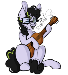 Size: 1000x1100 | Tagged: safe, artist:autumnheart462, oc, oc only, oc:ronnie, earth pony, pony, bad guitar anatomy, glasses, guitar, male, simple background, singing, solo, stallion, white background