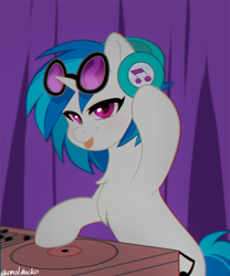 Size: 1000x1200 | Tagged: safe, artist:cottonsweets, dj pon-3, vinyl scratch, pony, unicorn, :p, chest fluff, female, mare, solo, tongue out, turntable