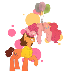 Size: 2300x2500 | Tagged: safe, artist:glitterstar2000, cheese sandwich, pinkie pie, earth pony, pony, abstract background, balloon, cheesepie, female, floating, male, mare, shipping, stallion, straight, then watch her balloons lift her up to the sky