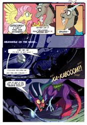 Size: 2100x3000 | Tagged: safe, artist:loryska, idw, cosmos (character), discord, fluttershy, draconequus, pegasus, pony, comic:moon landing, spoiler:comic, spoiler:comic75, comic, moon