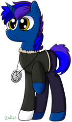 Size: 657x1115 | Tagged: safe, artist:zephyrforart, oc, oc only, oc:slidey, unicorn, bomber jacket, clothes, female, jacket, jewelry, mare, necklace, pants, simple background, white background