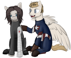 Size: 934x757 | Tagged: safe, artist:stormer, earth pony, pegasus, pony, captain america, male, open mouth, ponified, simple background, sketch, stallion, white background, winter soldier