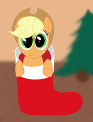 Size: 1560x2048 | Tagged: safe, artist:ragmo, applejack, earth pony, pony, :3, boot, christmas, christmas tree, hat, holiday, tree