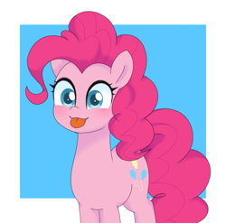 Size: 1200x1185 | Tagged: safe, artist:ch-chau, pinkie pie, earth pony, pony, :3, :p, abstract background, blushing, cute, diapinkes, female, mare, silly, silly pony, smiling, solo, tongue out