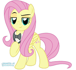 Size: 1300x1190 | Tagged: safe, artist:kuren247, fluttershy, pegasus, pony, badass, bowtie, clothes, cute, female, flutterbadass, looking at you, mare, show accurate, shyabetes, simple background, smiling, smirk, solo, suit, transparent background, vector