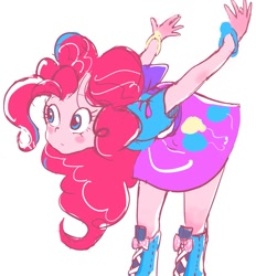 Size: 1047x1130 | Tagged: safe, artist:cottonbudfilly, pinkie pie, human, equestria girls, boots, bracelet, clothes, cute, diapinkes, female, jewelry, miniskirt, moe, shoes, simple background, skirt, solo, white background